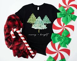 Merry and Bright Trees, Women's Christmas Shirt, Christmas Tees T-Shirt, Womens Holiday Outfits, Xmas Trees Shirt, Merry