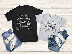 Our First Father's Day Gamer Gift, First Fathers Day Personalized Matching Tshirt, Dad & Baby Matching Gaming Shirt, Fat