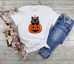 Pumpkin Halloween Shirt, Cat Halloween Sweatshirt, Pumpkin Shirt, Fall Sweatshirt for Women, Cat Lover Gift, Funny Hallo