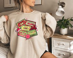 Christmas Music Cassette Tapes Shirt, Women's Christmas Shirt, Vintage Santa Shirt, Retro Santa Shirt, Retro Boho Tee, V