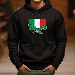 Italian Flag Philadelphia Eagles Hooded Sweatshirt, Kelly Green Eagles Hoodie, Gift for Italian, Gift for Eagles Fan