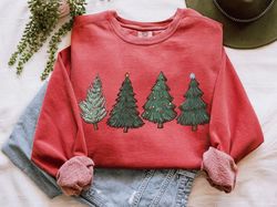 Christmas Trees Sweatshirt Comfort Colors Retro Christmas Crewneck Gifts for Her Cute Christmas Sweater PJs Matching Chr