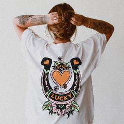 Lucky Shirt Comfort Colors Vintage Tattoo Style Horse Shoe Tee Retro Western Shirts Oversized T Shirt Country Music Wild