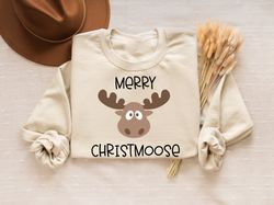 Merry Christmoose Sweatshirt,Funny Christmas Reindeer Sweater,Kids Christmas Shirt,Cute Moose T-Shirt,Christmas Family G