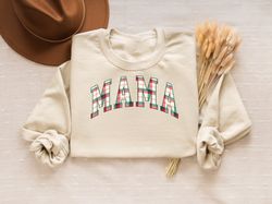 Xmas Plaid Mama Sweatshirt,Mom Xmas Crewneck Sweater, Trendy Mama Hoodie, Mom Life Shirt, Mom Tee Gift, Xmas Mama Crewne