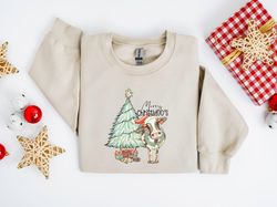 Christmas Sweatshirt, Womens Christmas Sweatshirt, Merry Christmoos, Christmas Cow Shirt, Cute Cow Christmas Sweatshirt,
