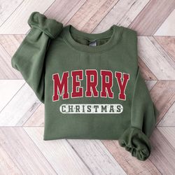 Retro Merry Christmas Holiday Sweatshirt, Womens Christmas Crewneck, Holiday Sweater, Cute Christmas Sweatshirt, Christm