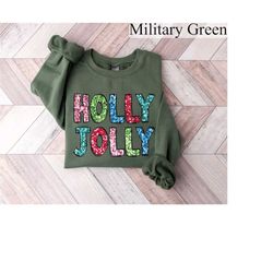 Holly Jolly Sweatshirt, Faux Sequin Christmas Shirt, Holiday Sweaters, Christmas Crewneck, New Year Shirt, Christmas Gif