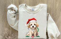 puppy christmas hat sweatshirt, christmas puppy shirt, christmas dog sweater, happy new year dog, christmas lights tee,