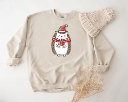Hedgehog Santa Hat Cute Christmas Shirt, Noel Hat Christmas Party Clothing, Christmas Holiday Tee, Trendy Xmas Gift, Chr