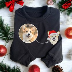 Embroidered Custom Christmas Dog From Your Photo Sweatshirt Shirt Embroidered Christmas Dog Sweatshirt Christmas Sweater