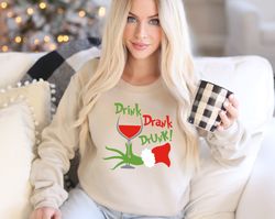 Drink Drank Drunk Christmas Sweatshirt, Funny Christmas Sweater, Xmas Group Crewneck, Winter Season Sweatshirt, New Year