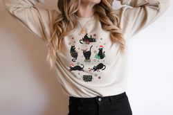 Christmas Black Cat Sweatshirt, Black Cat Christmas Shirt, Kitten Christmas Crewneck, Cat Lover Gift, Cat Mom Shirt, Chr