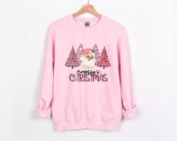 santa merry christmas sweatshirt, pink santa hat sweatshirt, classic christmas sweatshirt, santa claus sweatshirt, chris