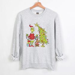 The Grinch Christmas Sweatshirt, Whimsical Christmas Tree Sweatshirt, Merry Grinchmas Sweatshirt, Whoville Tree Sweatshi