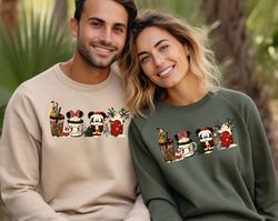 Cute Disney Mickey Minnie Pluto Christmas Coffee T-shirt Sweatshirt, Cute Christmas Sweatshirts, Disney Christmas coffee