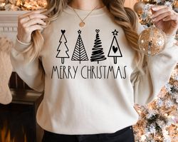 Merry Christmas Sweatshirt, Merry Christmas Sweater, Womens Christmas Hoodie, Christmas Tree Sweatshirt, Womens Christma
