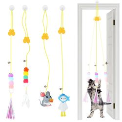 Swing Cat Toy: Sticky Disc, Elastic Rope, Door Teaser, Long Rope - Cat Accessories for Pet Kitten