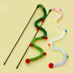 Colorful Cat Teaser Wand: Interactive Christmas Toy for Cats | Funny Feather Caterpillar Rod - Pet Supplies