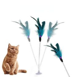 Interactive Cat Toy: Sucker Spring Feather Plush for Endless Fun - Random Color