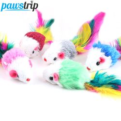Pawstrip Soft Fleece False Mouse Cat Toys: Colorful Feather Fun for Cats - Interactive Ball & Catnip Included!