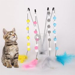 Funny Kitten Cat Teaser Toy Rod with Bell and Feather - Interactive Pet Stick