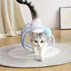 Colorful Coil Cat Tunnel: Collapsible Indoor Toy for Cats - Fun Crinkle Spiral Springs