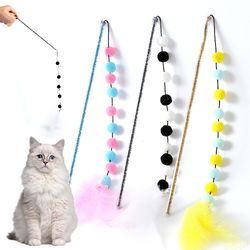 Interactive Feather Cat Toys: Durable Kitten Teasers with Multicolored Plush Balls - Pet Supplies