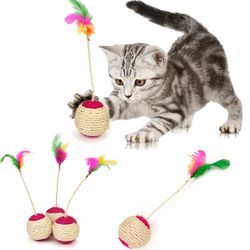 Cute and Interactive Cat Sisal Scratching Ball: Perfect Training Toy for Kittens and Cats - Enhance Playtime with Feathe