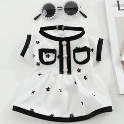 Summer Puppy Dress: Cat Print Skirt for Small Dogs | Breathable Black & White Dresses - Ideal for Bichon, Chihuahua & Mo
