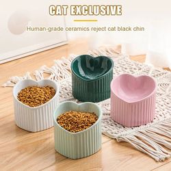 Ceramic Elevated Cat Bowl Heart Shape Anti Slip 14cm Width Handmade Pet Feeder