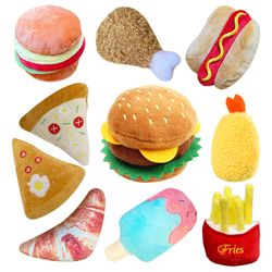 Trendy Plush Dog Toys: Squeaky Accessories for Pets - Soft, Chew-Resistant Ice Cream, Fries, and Hamburger Shapes
