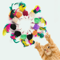Interactive Cat Toys: Soft Fleece False Mouse & Colorful Feather Fun for Cats - Kitten Training Supplies