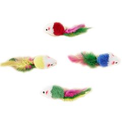 10Pcs Cute Mini Fleece False Mouse Cat Toys with Colorful Feathers - Fun Training Toys for Cats, Kittens, and Puppies |