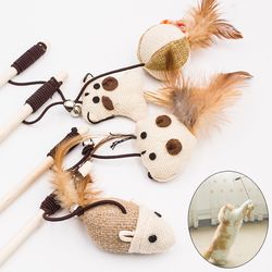 Interactive Cat Teaser: Funny Pet Toys with Feather, Wooden Stick, Mice, Fish, Chick - 40CM - Katten Speelgoed & Pet Acc
