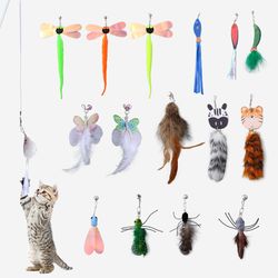 Cat Stick Toy Replacement Heads: Insect, Ocean, Plush Series with Bell - Feather Teaser for Various Cats - Pet Supplies