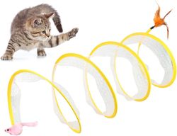 Folded Cat Tunnel: S-Shaped Design with Spring Toy, Mouse, Balls, and Crinkle - Outdoor Fun for Cats and Kittens