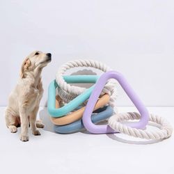 TPR Rubber Pet Toys: Triangle Pull Ring & Cotton Rope Chew-Resistant Dog Toy - Interactive Tug of War Toy