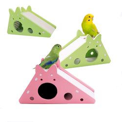 Wooden Bird Slide Toy with Stairs: Parrot Cage Accessory & Guinea Pig Hideout House - Small Pet Supplies