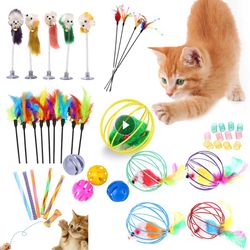 Interactive Cat Toy with Feather Rod and Bell - Cartoon Pet Mouse Teaser Stick in Random Colors | Pet Supplies
