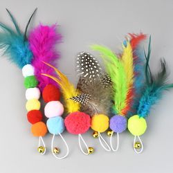 Cute Cat Rainbow Ball Toy Replacement Head with Feather, Bell - Interactive Kitten Play Stick Accessories