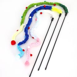 Rainbow Striped Cat Stick Toy with Bell for Interactive Play | Fun Caterpillar String Cat Toy - Pet Supplies