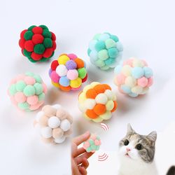 Colorful Handmade Bouncy Ball Cat Toy: Interactive Plush Bell Mouse & Planet Ball