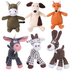 Plush Dog Toy Animals: Bite-Resistant Squeaky Corduroy Toys for Small & Large Dogs