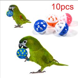 Colorful Hollow Rolling Bell Ball Bird Toy Set: 10pcs Parrot Parakeet Cockatiel Chew Cage Fun Toys - Pet Bird Supplies