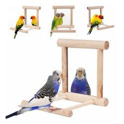 Bird Parrot Toy Supplies: Wooden Cloud Ladder Climbing Platform with Mirror Stand