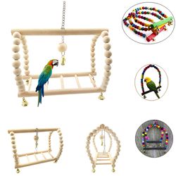 Climbing Fun: Colorful Wooden Bird Toy Set with Swing, Ladder, and Bells
