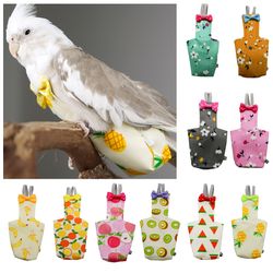Colorful Parrot Diaper with Bowtie: Cute Fruit & Floral Designs for Pet Birds | Washable Flight Suit Clothes in Various