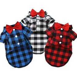 Bowtie Dog T-Shirts: Classic Plaid Summer Clothes for Small & Large Dogs - Breathable Pet Vest for Chihuahua, Yorkies, &