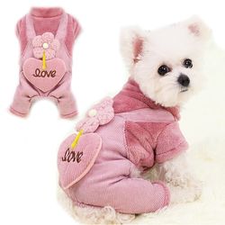 Autumn Winter Warm Pet Dog Coat: Cute Flower Love Pants Jumpsuit for Small Dogs - Chihuahua Outfit